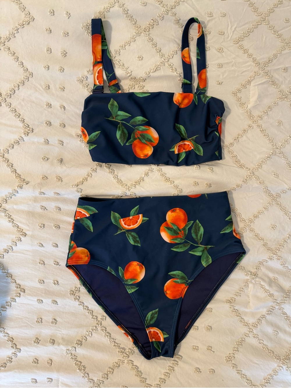 Old Navy Navy and Orange Fruit-Print Bikini Set